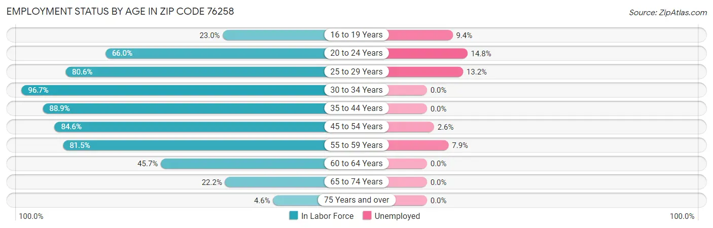 Employment Status by Age in Zip Code 76258