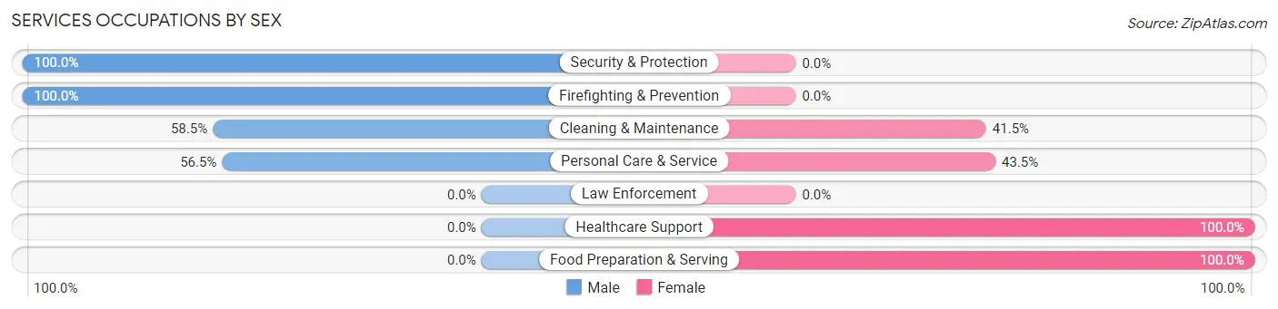 Services Occupations by Sex in Zip Code 76258