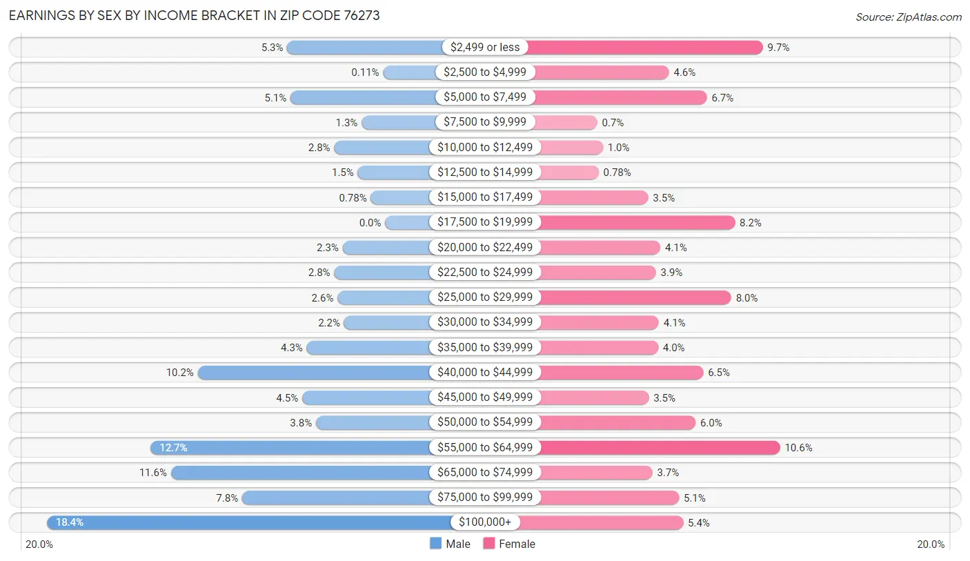 Earnings by Sex by Income Bracket in Zip Code 76273