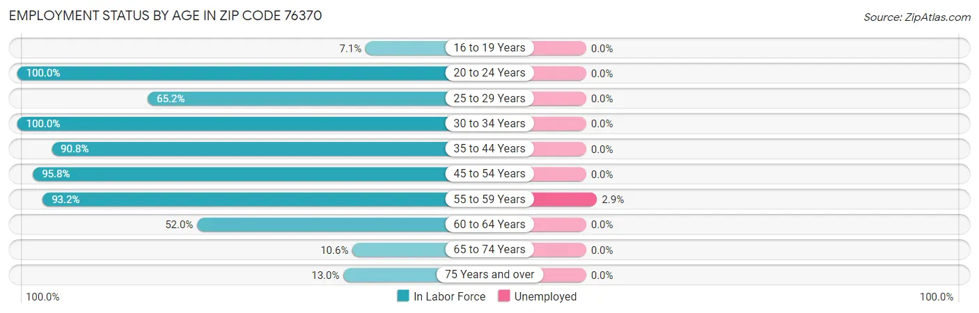 Employment Status by Age in Zip Code 76370