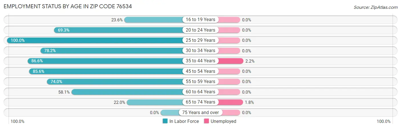 Employment Status by Age in Zip Code 76534