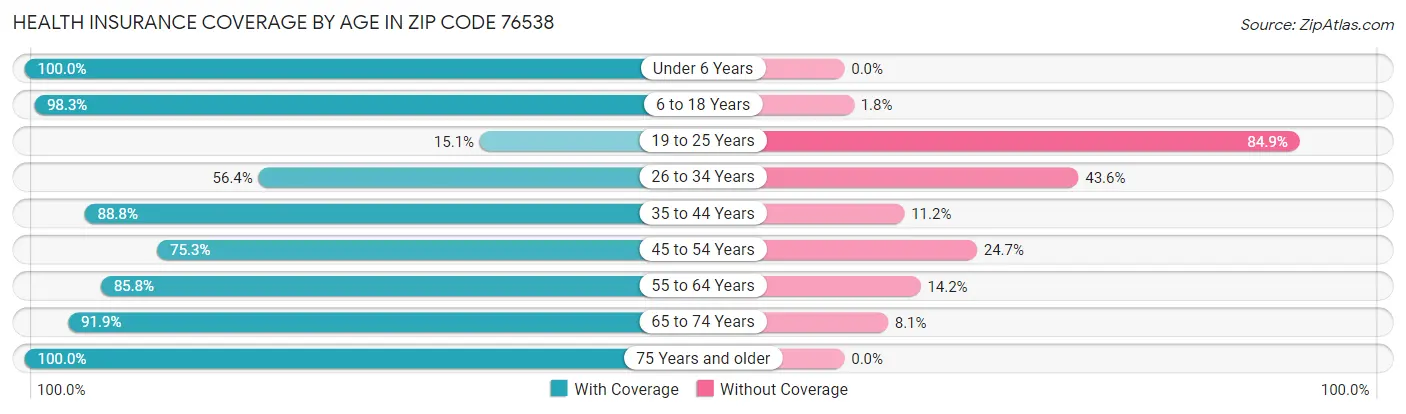 Health Insurance Coverage by Age in Zip Code 76538