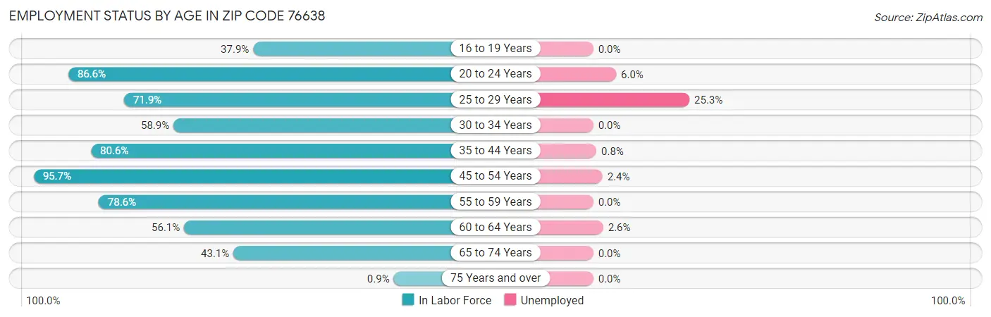 Employment Status by Age in Zip Code 76638