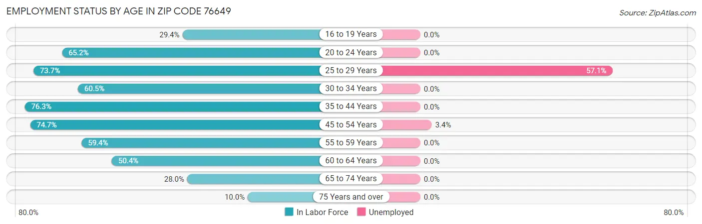 Employment Status by Age in Zip Code 76649