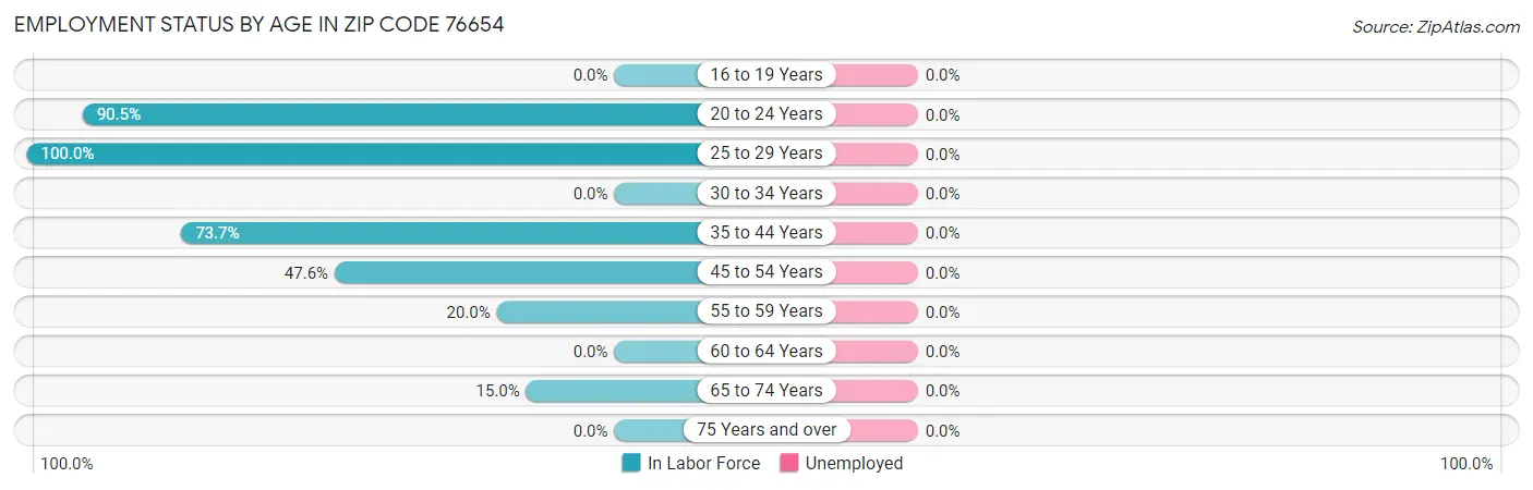 Employment Status by Age in Zip Code 76654