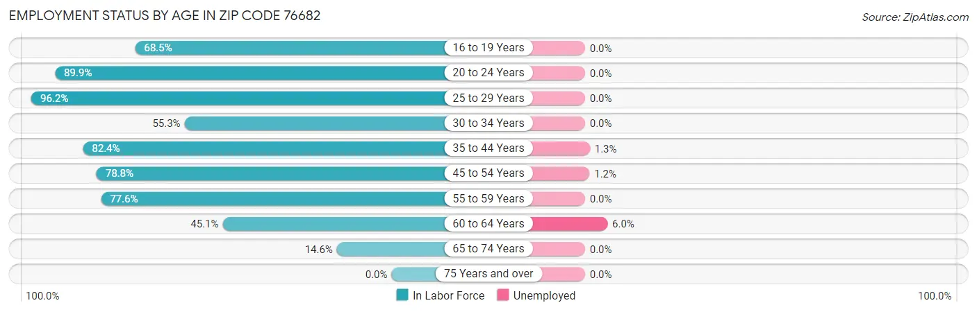 Employment Status by Age in Zip Code 76682