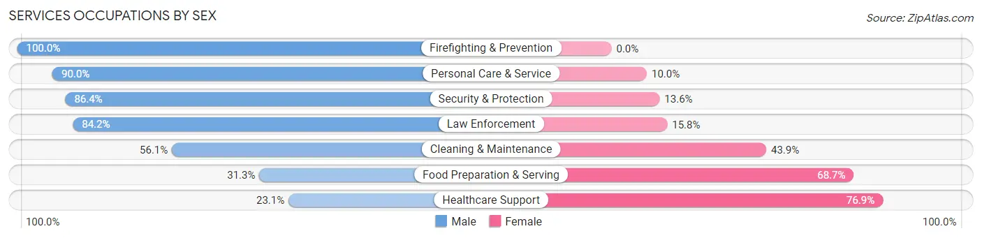 Services Occupations by Sex in Zip Code 76849