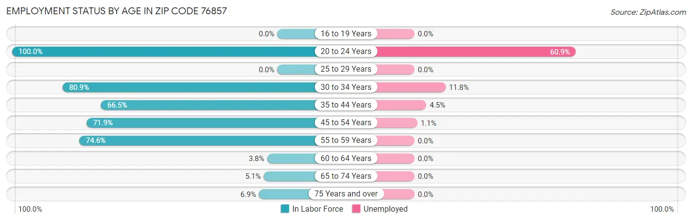 Employment Status by Age in Zip Code 76857