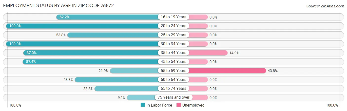 Employment Status by Age in Zip Code 76872