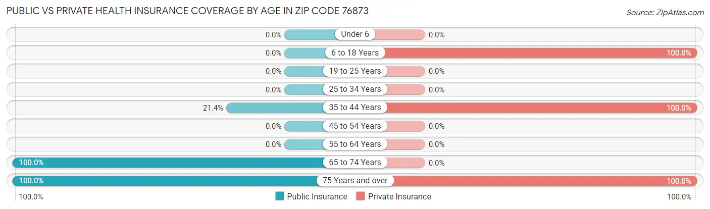 Public vs Private Health Insurance Coverage by Age in Zip Code 76873