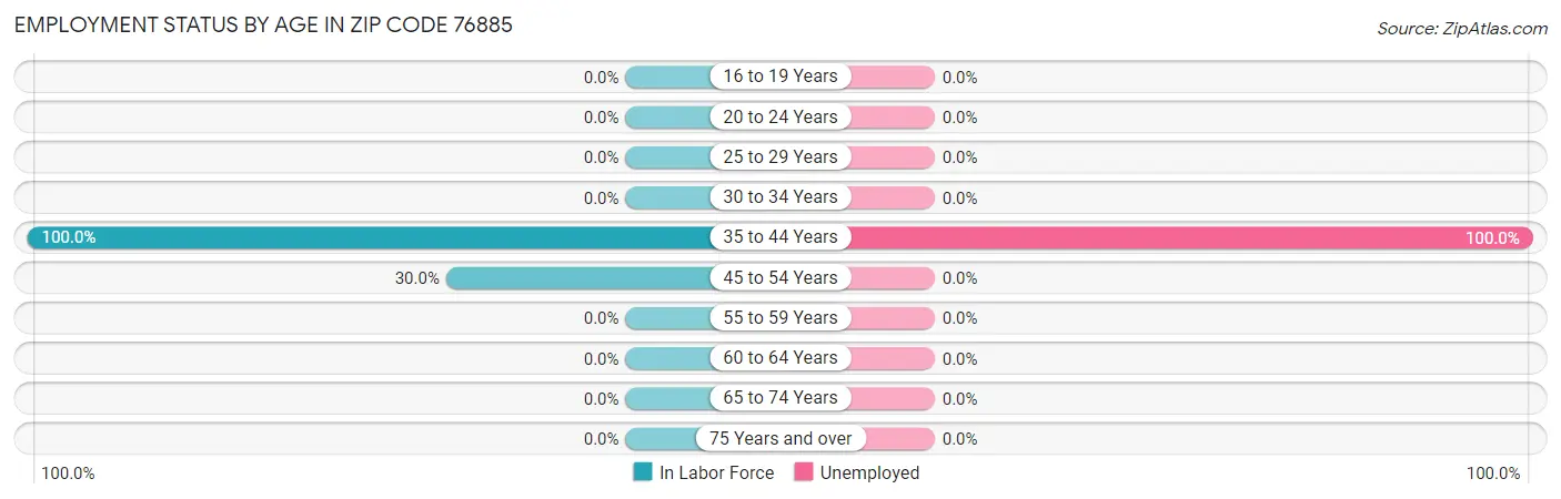 Employment Status by Age in Zip Code 76885