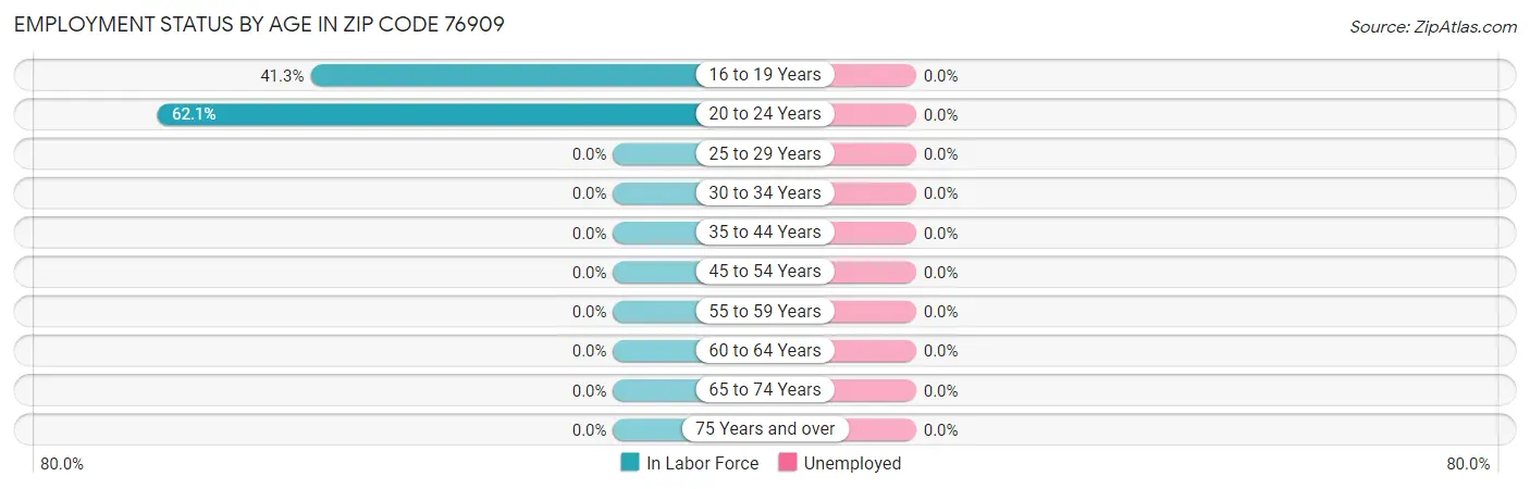 Employment Status by Age in Zip Code 76909