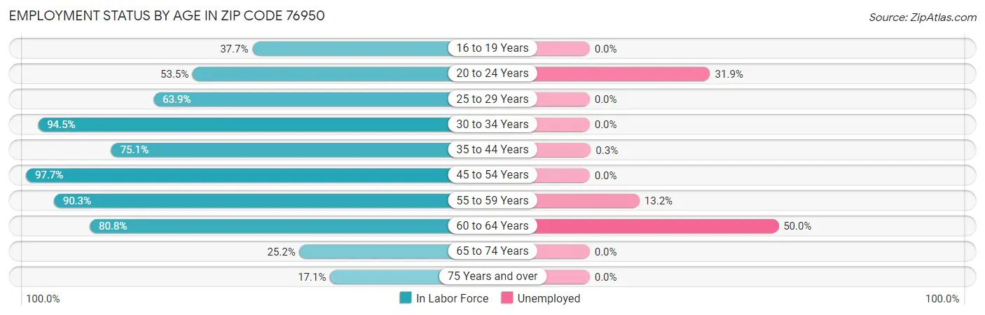 Employment Status by Age in Zip Code 76950