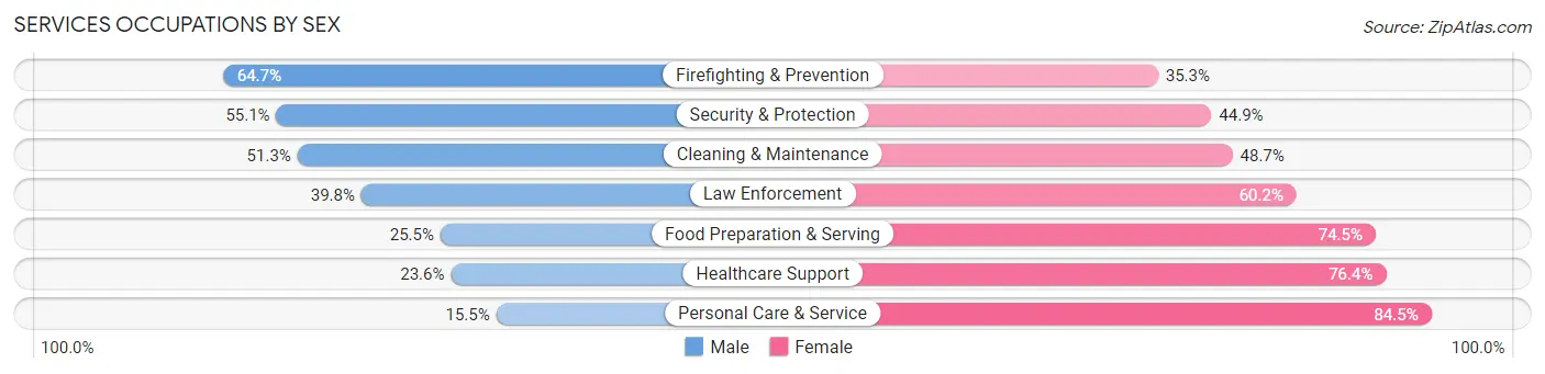 Services Occupations by Sex in Zip Code 77049