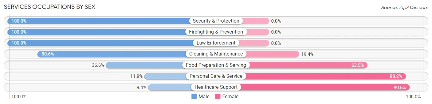 Services Occupations by Sex in Zip Code 77064