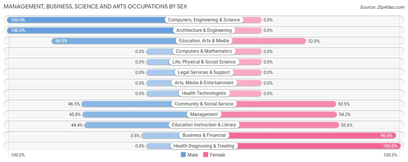 Management, Business, Science and Arts Occupations by Sex in Zip Code 77078