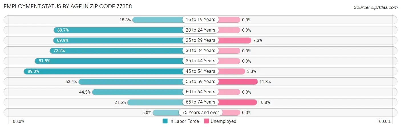 Employment Status by Age in Zip Code 77358