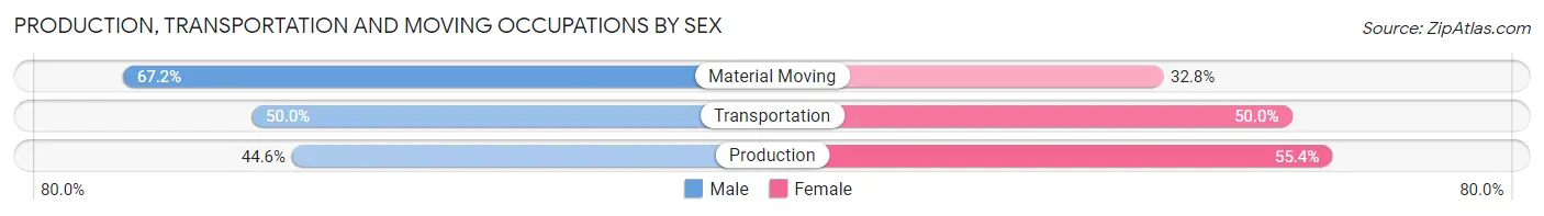Production, Transportation and Moving Occupations by Sex in Zip Code 77401