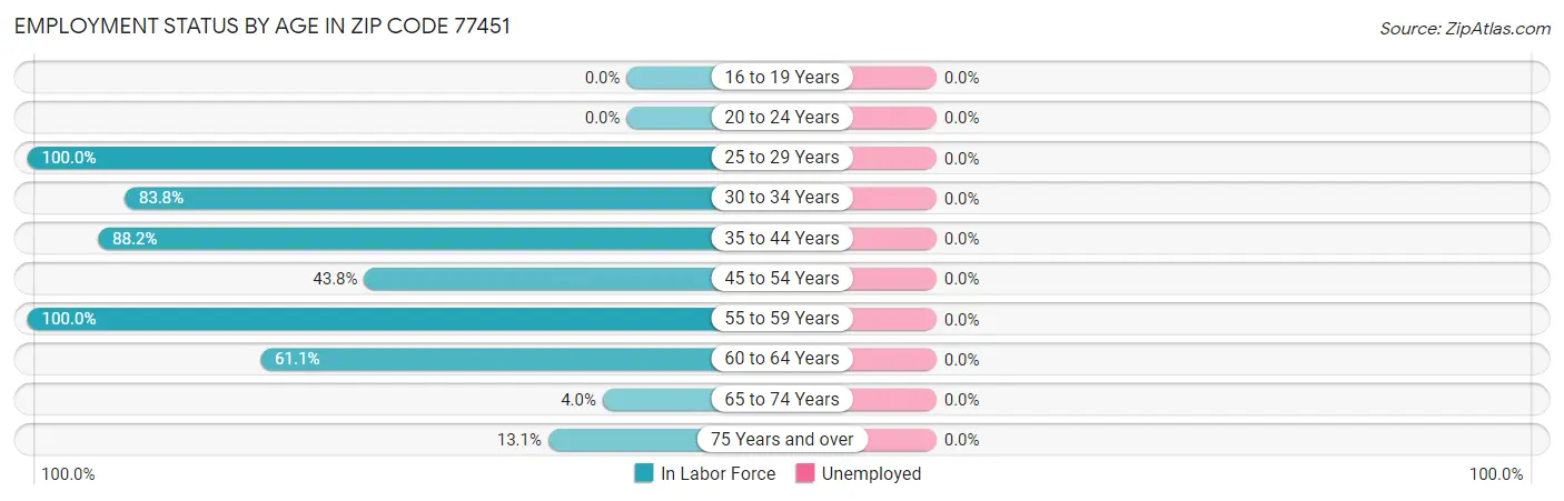Employment Status by Age in Zip Code 77451