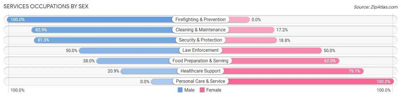 Services Occupations by Sex in Zip Code 77461