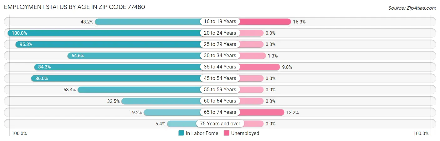 Employment Status by Age in Zip Code 77480