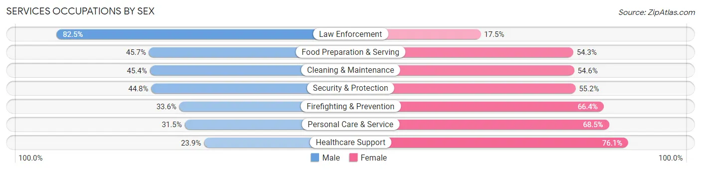 Services Occupations by Sex in Zip Code 77498