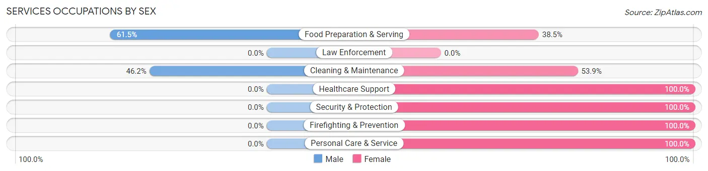 Services Occupations by Sex in Zip Code 77577
