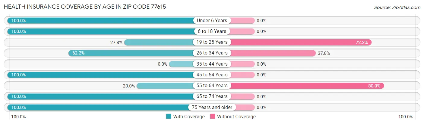 Health Insurance Coverage by Age in Zip Code 77615