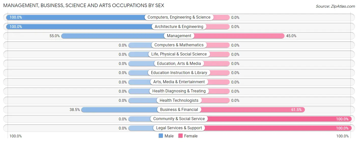 Management, Business, Science and Arts Occupations by Sex in Zip Code 77629