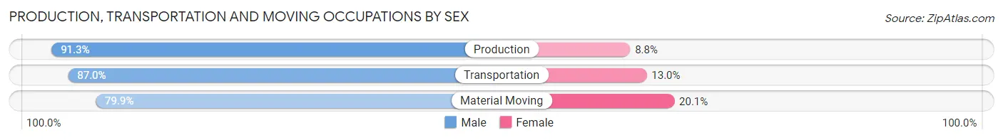 Production, Transportation and Moving Occupations by Sex in Zip Code 77701