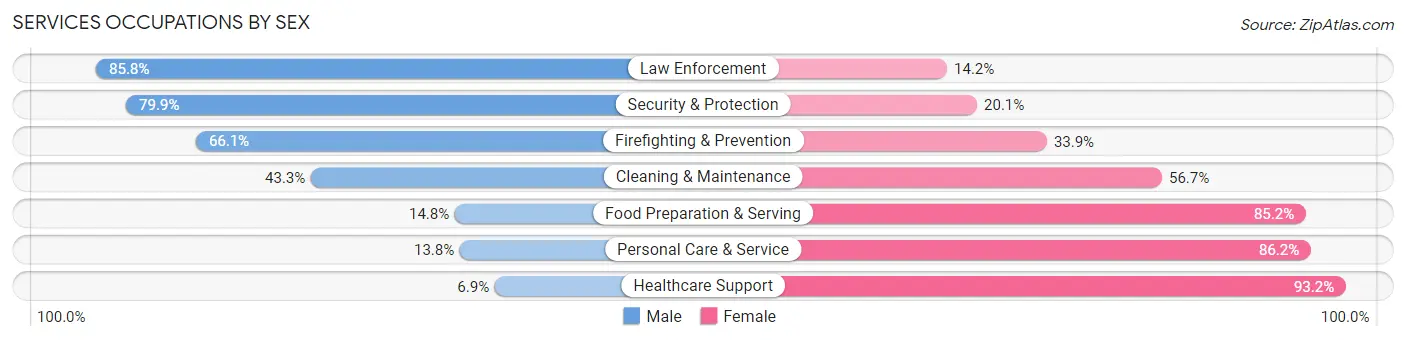 Services Occupations by Sex in Zip Code 77707