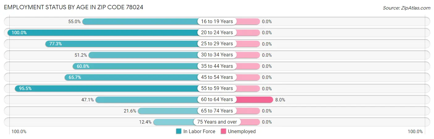 Employment Status by Age in Zip Code 78024