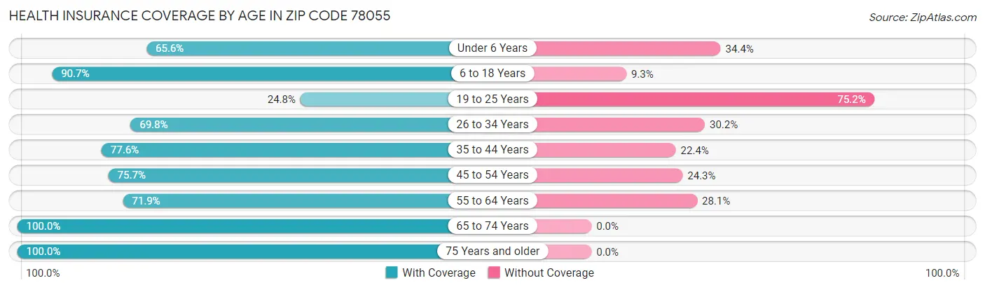 Health Insurance Coverage by Age in Zip Code 78055