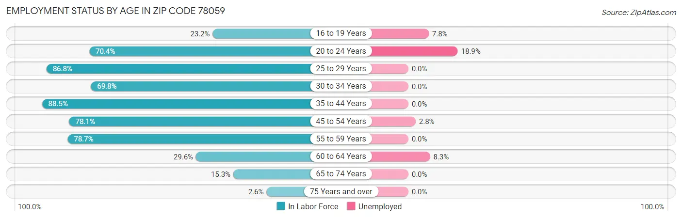 Employment Status by Age in Zip Code 78059