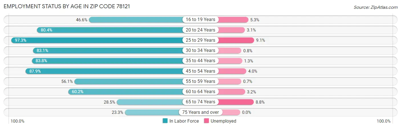 Employment Status by Age in Zip Code 78121