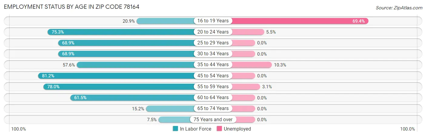 Employment Status by Age in Zip Code 78164