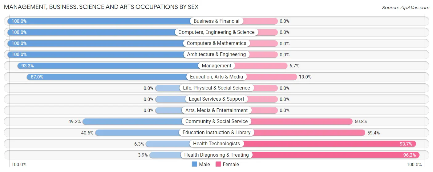 Management, Business, Science and Arts Occupations by Sex in Zip Code 78164