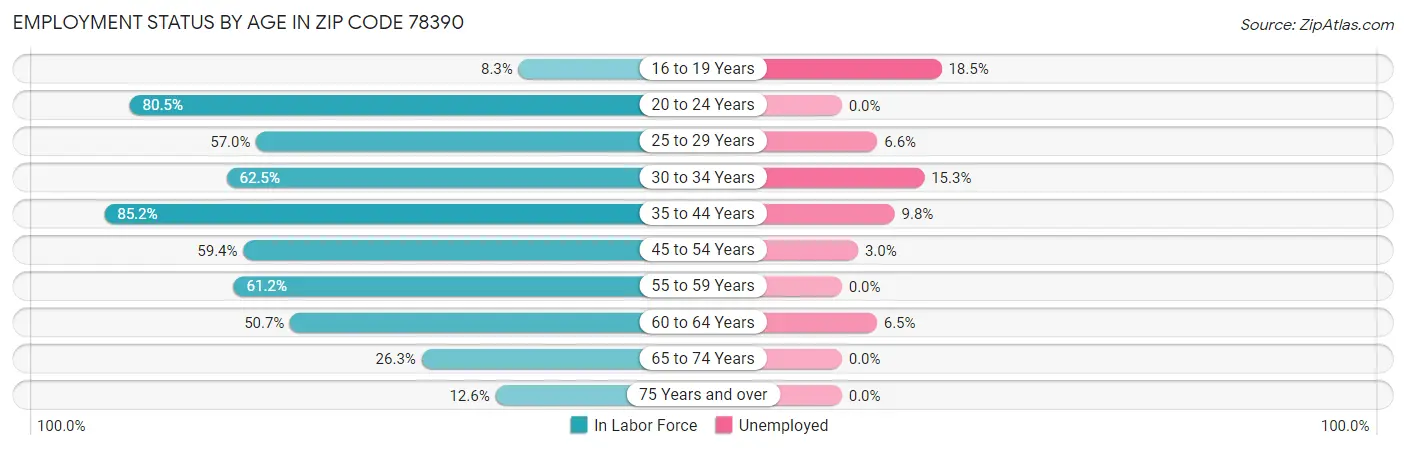 Employment Status by Age in Zip Code 78390