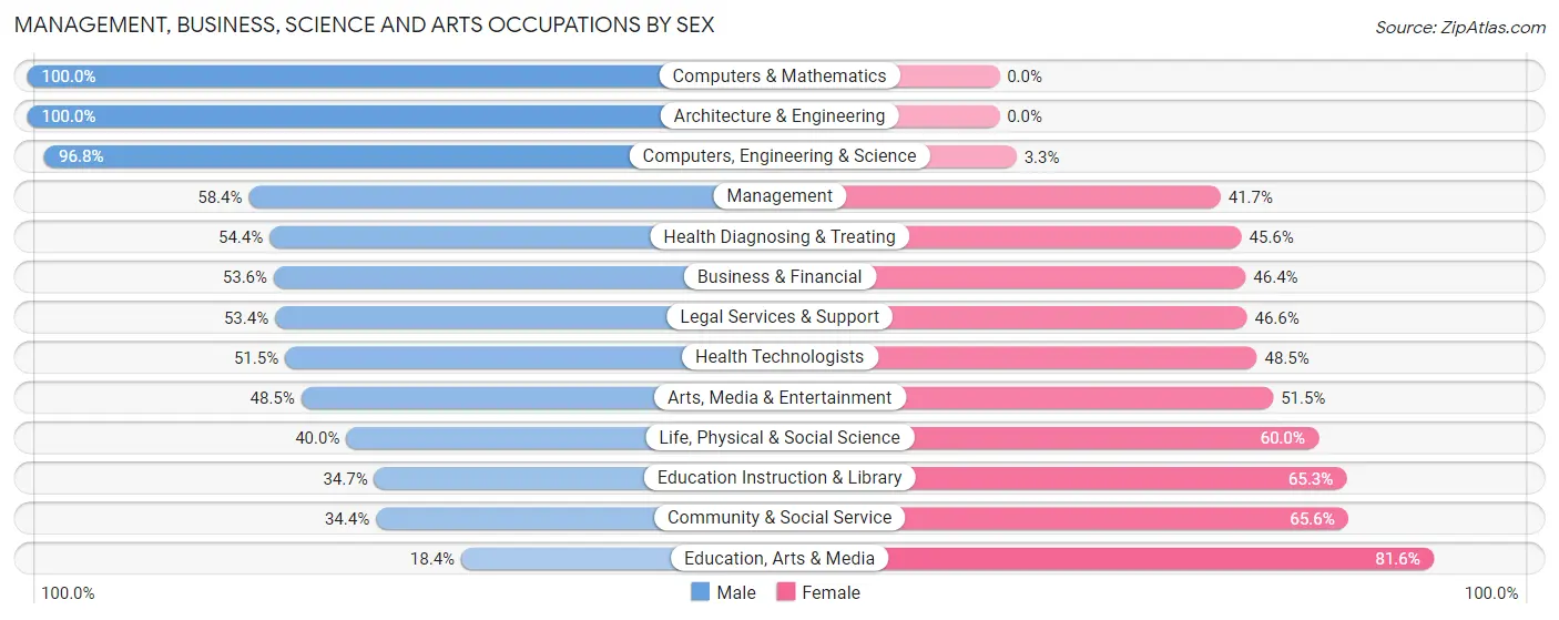 Management, Business, Science and Arts Occupations by Sex in Zip Code 78542