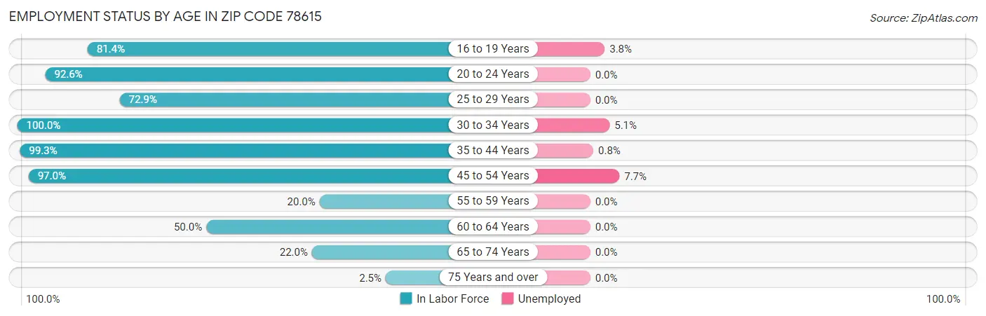 Employment Status by Age in Zip Code 78615