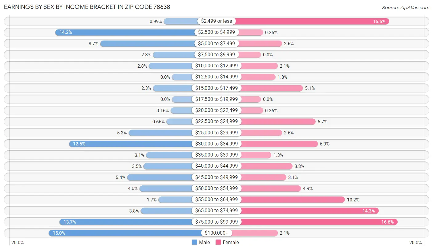 Earnings by Sex by Income Bracket in Zip Code 78638