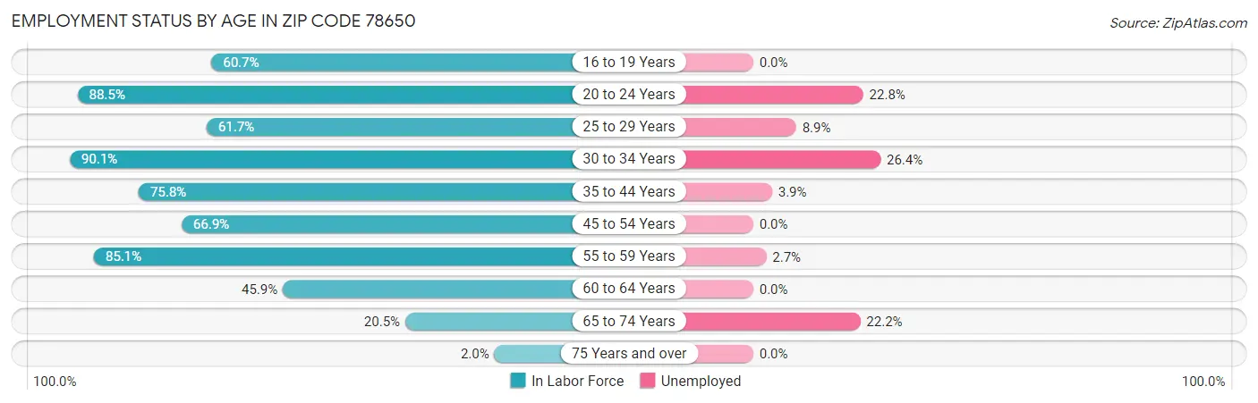 Employment Status by Age in Zip Code 78650
