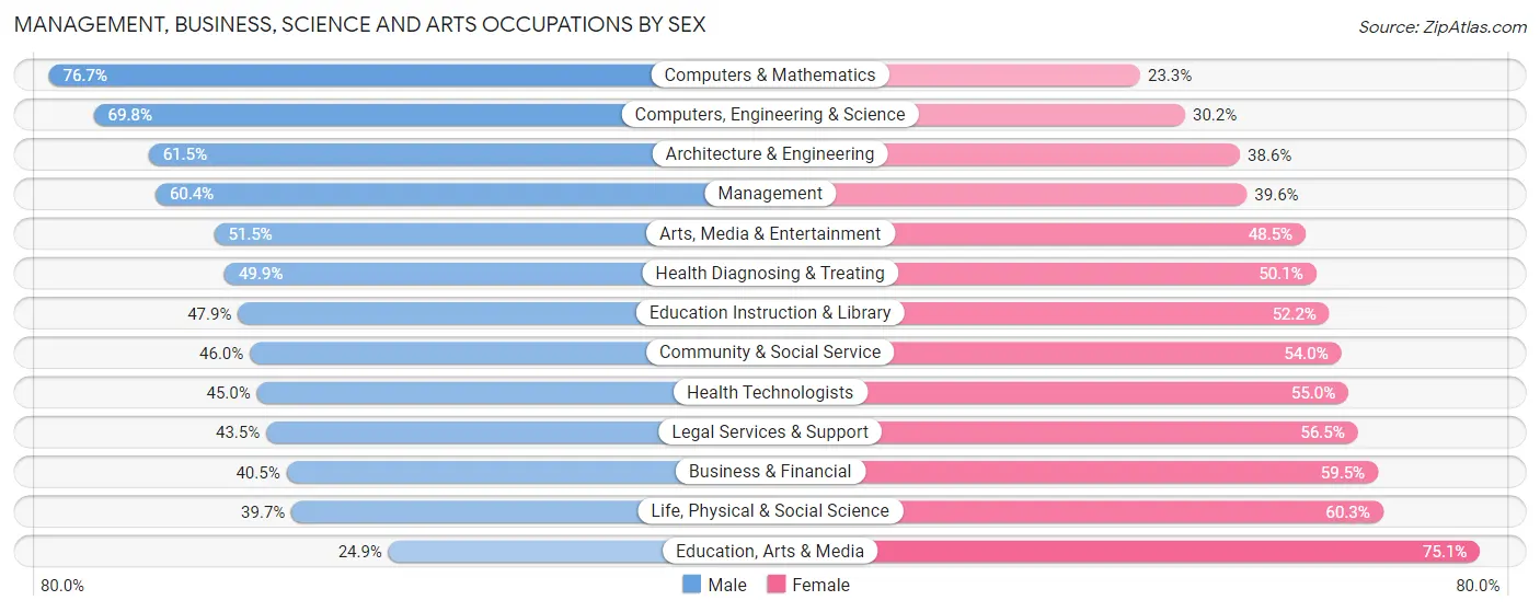 Management, Business, Science and Arts Occupations by Sex in Zip Code 78702