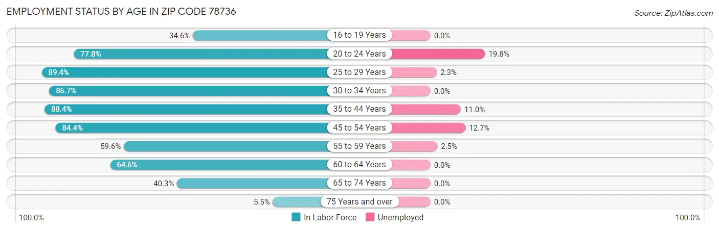 Employment Status by Age in Zip Code 78736