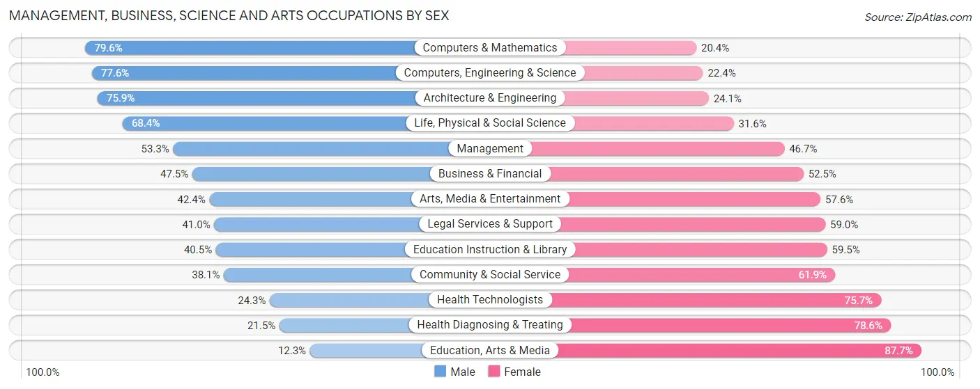 Management, Business, Science and Arts Occupations by Sex in Zip Code 78758