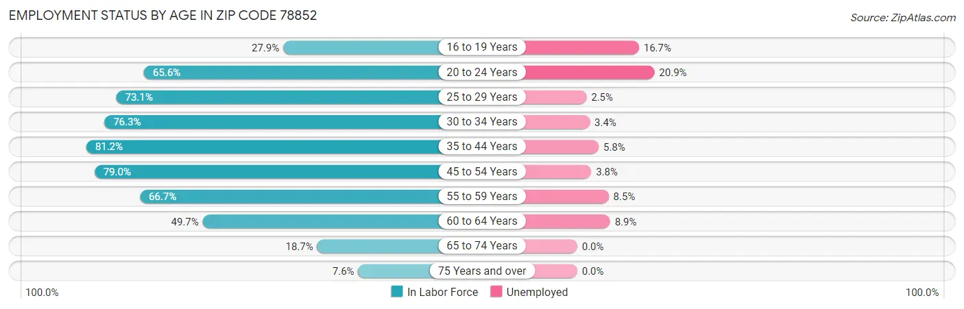 Employment Status by Age in Zip Code 78852