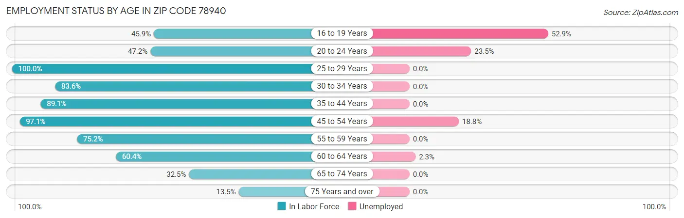 Employment Status by Age in Zip Code 78940