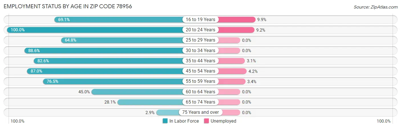 Employment Status by Age in Zip Code 78956