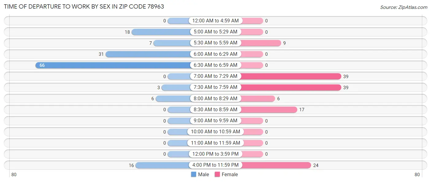 Time of Departure to Work by Sex in Zip Code 78963
