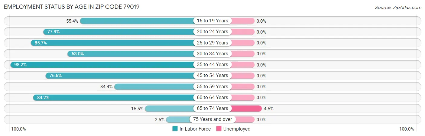 Employment Status by Age in Zip Code 79019